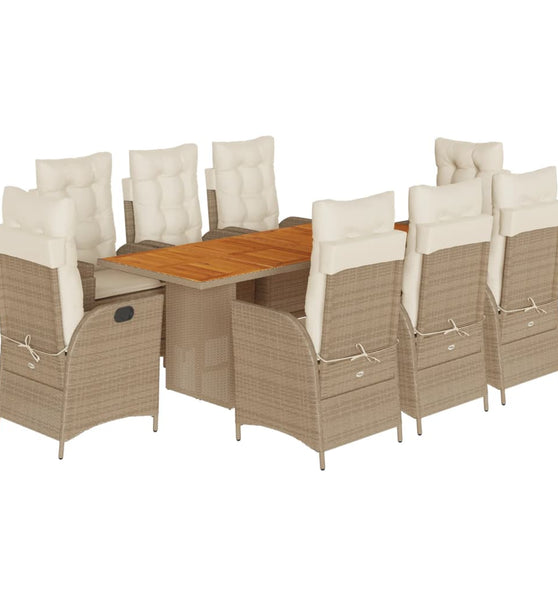 9-tlg. Garten-Essgruppe mit Kissen Beige Poly Rattan