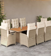 9-tlg. Garten-Essgruppe mit Kissen Beige Poly Rattan