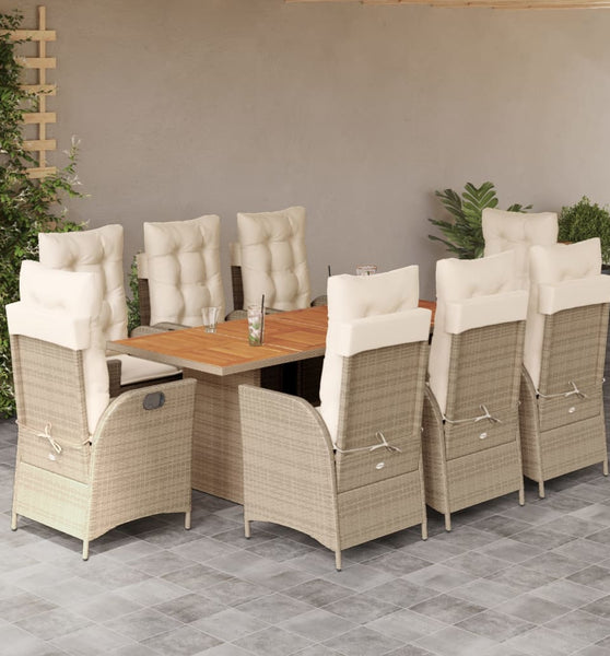 9-tlg. Garten-Essgruppe mit Kissen Beige Poly Rattan