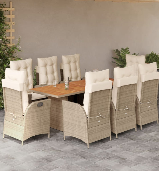9-tlg. Garten-Essgruppe mit Kissen Beige Poly Rattan