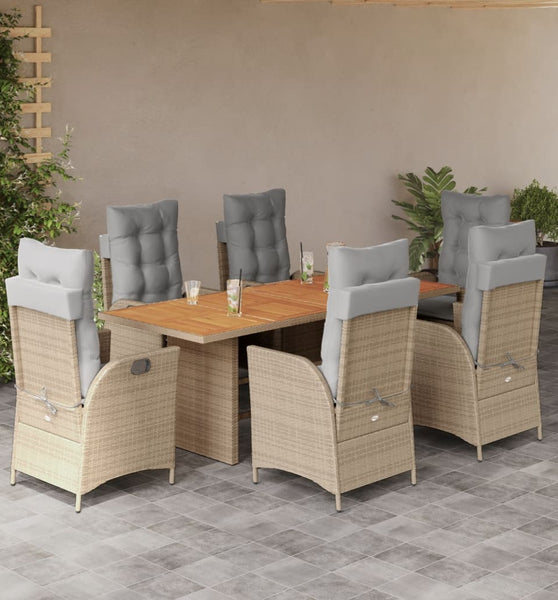 7-tlg. Garten-Essgruppe mit Kissen Beigemischung Poly Rattan