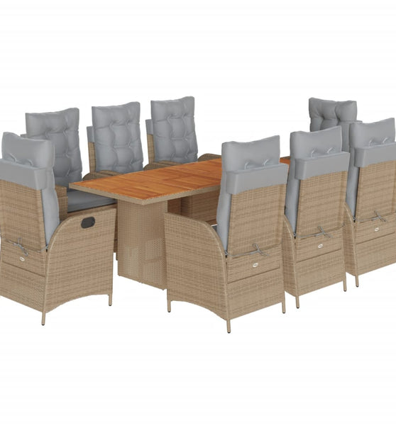 9-tlg. Garten-Essgruppe mit Kissen Beigemischung Poly Rattan