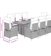 9-tlg. Garten-Essgruppe mit Kissen Beigemischung Poly Rattan