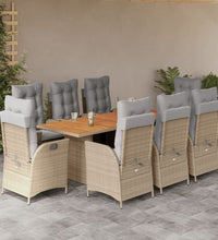 9-tlg. Garten-Essgruppe mit Kissen Beigemischung Poly Rattan