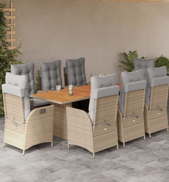 9-tlg. Garten-Essgruppe mit Kissen Beigemischung Poly Rattan