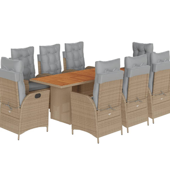 9-tlg. Garten-Essgruppe mit Kissen Beigemischung Poly Rattan