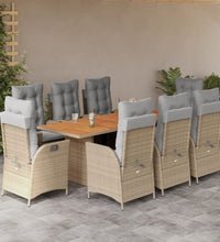 9-tlg. Garten-Essgruppe mit Kissen Beigemischung Poly Rattan