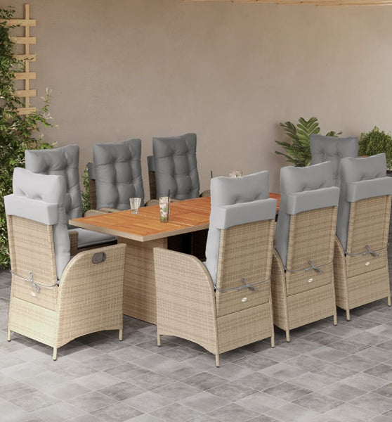 9-tlg. Garten-Essgruppe mit Kissen Beigemischung Poly Rattan
