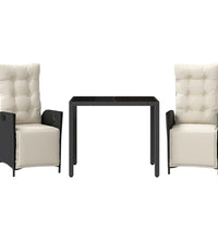 3-tlg. Garten-Essgruppe mit Kissen Schwarz Poly Rattan