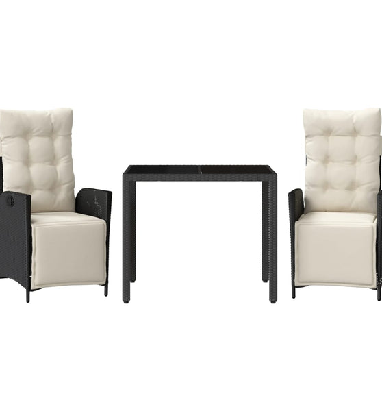 3-tlg. Garten-Essgruppe mit Kissen Schwarz Poly Rattan