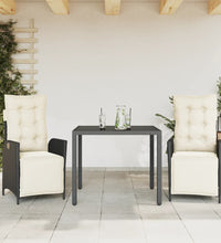 3-tlg. Garten-Essgruppe mit Kissen Schwarz Poly Rattan