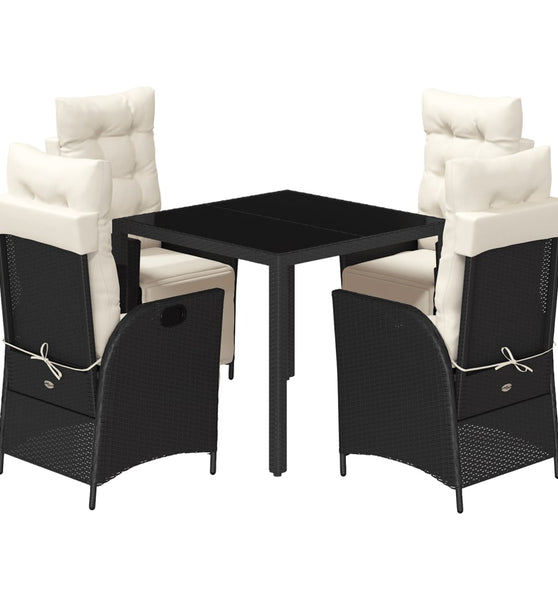 5-tlg. Garten-Essgruppe mit Kissen Schwarz Poly Rattan