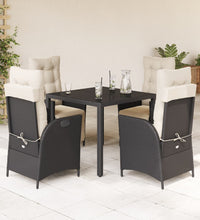 5-tlg. Garten-Essgruppe mit Kissen Schwarz Poly Rattan