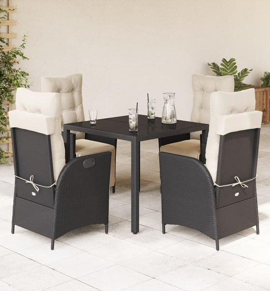 5-tlg. Garten-Essgruppe mit Kissen Schwarz Poly Rattan