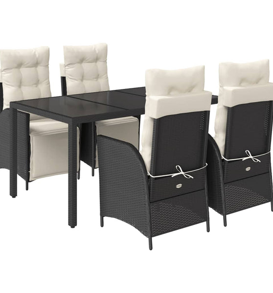 5-tlg. Garten-Essgruppe mit Kissen Schwarz Poly Rattan