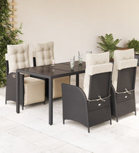 5-tlg. Garten-Essgruppe mit Kissen Schwarz Poly Rattan