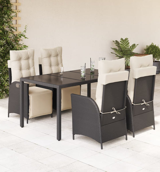 5-tlg. Garten-Essgruppe mit Kissen Schwarz Poly Rattan