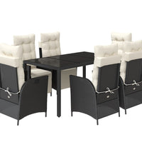 7-tlg. Garten-Essgruppe mit Kissen Schwarz Poly Rattan