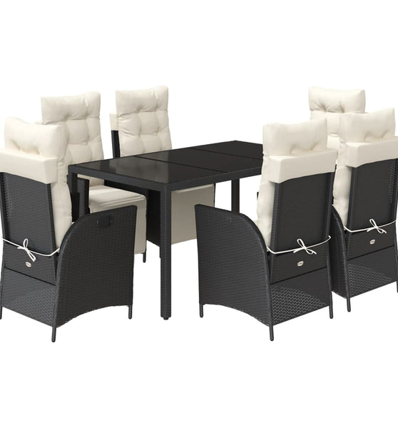 7-tlg. Garten-Essgruppe mit Kissen Schwarz Poly Rattan