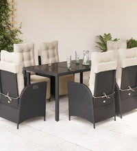 7-tlg. Garten-Essgruppe mit Kissen Schwarz Poly Rattan