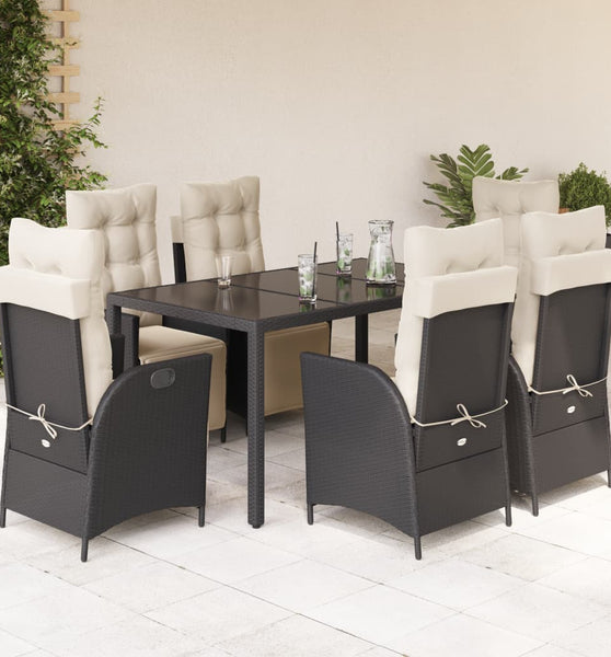 7-tlg. Garten-Essgruppe mit Kissen Schwarz Poly Rattan
