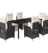 7-tlg. Garten-Essgruppe mit Kissen Schwarz Poly Rattan
