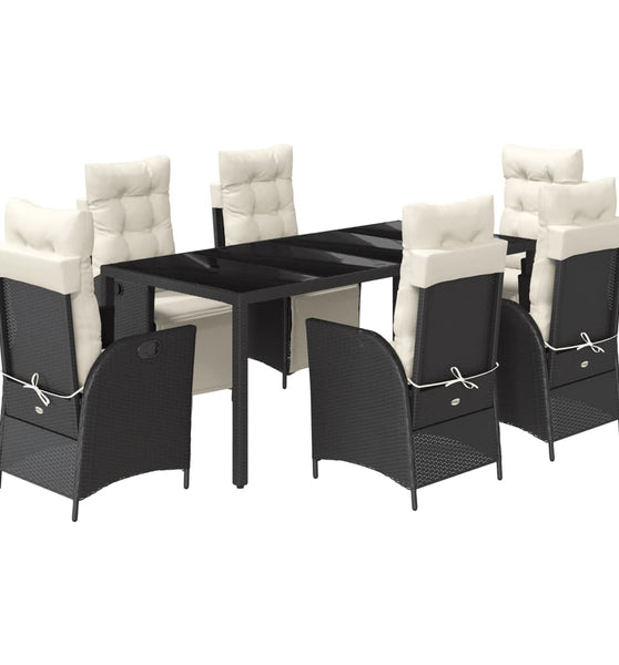 7-tlg. Garten-Essgruppe mit Kissen Schwarz Poly Rattan