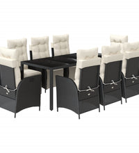 9-tlg. Garten-Essgruppe mit Kissen Schwarz Poly Rattan