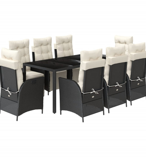 9-tlg. Garten-Essgruppe mit Kissen Schwarz Poly Rattan