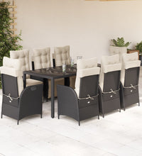 9-tlg. Garten-Essgruppe mit Kissen Schwarz Poly Rattan