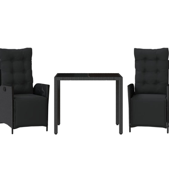 3-tlg. Garten-Essgruppe mit Kissen Schwarz Poly Rattan