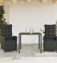 3-tlg. Garten-Essgruppe mit Kissen Schwarz Poly Rattan