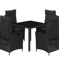 5-tlg. Garten-Essgruppe mit Kissen Schwarz Poly Rattan