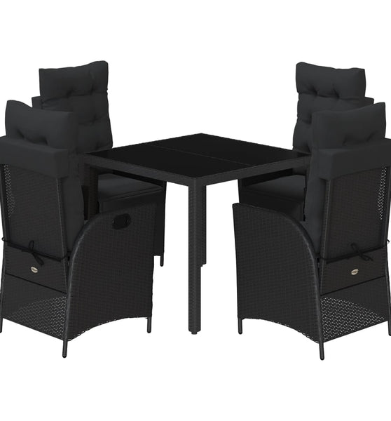 5-tlg. Garten-Essgruppe mit Kissen Schwarz Poly Rattan