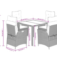 5-tlg. Garten-Essgruppe mit Kissen Schwarz Poly Rattan
