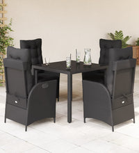5-tlg. Garten-Essgruppe mit Kissen Schwarz Poly Rattan