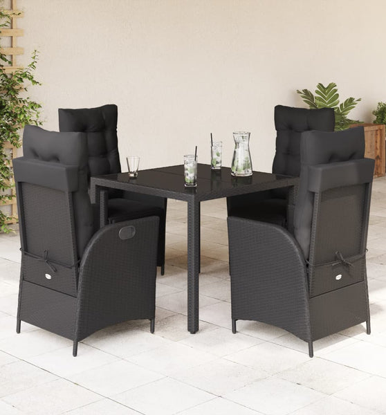 5-tlg. Garten-Essgruppe mit Kissen Schwarz Poly Rattan
