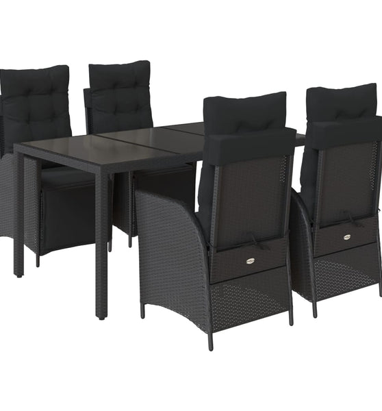 5-tlg. Garten-Essgruppe mit Kissen Schwarz Poly Rattan