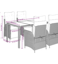 5-tlg. Garten-Essgruppe mit Kissen Schwarz Poly Rattan