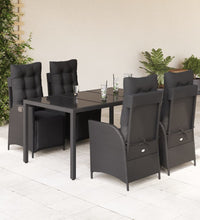 5-tlg. Garten-Essgruppe mit Kissen Schwarz Poly Rattan