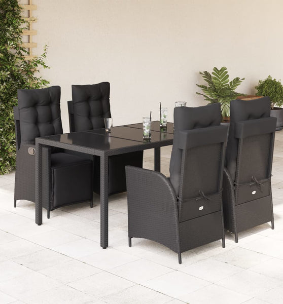 5-tlg. Garten-Essgruppe mit Kissen Schwarz Poly Rattan