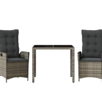 3-tlg. Garten-Essgruppe mit Kissen Grau Poly Rattan