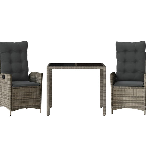 3-tlg. Garten-Essgruppe mit Kissen Grau Poly Rattan