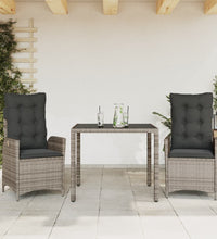 3-tlg. Garten-Essgruppe mit Kissen Grau Poly Rattan