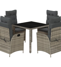 5-tlg. Garten-Essgruppe mit Kissen Grau Poly Rattan