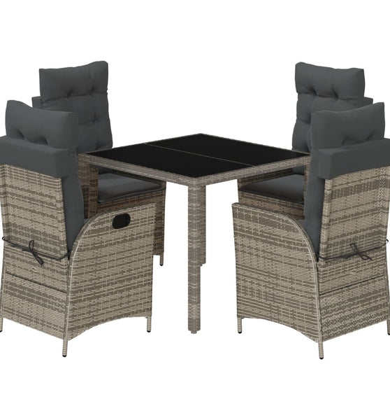 5-tlg. Garten-Essgruppe mit Kissen Grau Poly Rattan