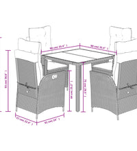 5-tlg. Garten-Essgruppe mit Kissen Grau Poly Rattan