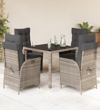 5-tlg. Garten-Essgruppe mit Kissen Grau Poly Rattan