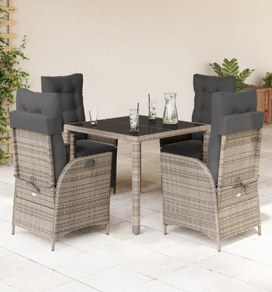 5-tlg. Garten-Essgruppe mit Kissen Grau Poly Rattan