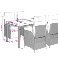 5-tlg. Garten-Essgruppe mit Kissen Grau Poly Rattan